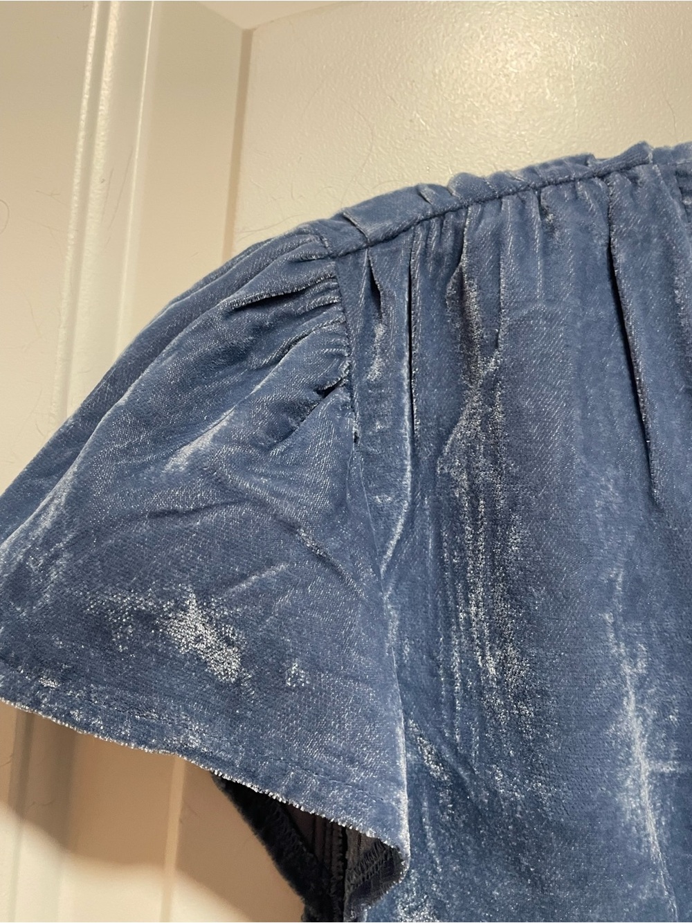 aerie Boho Cute! Blue Velour Smocked Crop Top Flutter Sleeves Sz XL Concert Fest - Picture 4 of 10